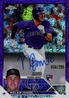 2023 Topps Chrome Rookie Autograph #RANJ Nolan Jones Purple Speckle Baseball Card