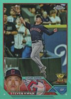 2023 Topps Chrome #107 Steven Kwan Aqua Refractor Baseball Card