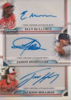 2024 Bowman Sterling Triple Refractor Autographs #TRADDH Elly de La Cruz/Jackson Holliday/Jasson Dominguez Baseball Card