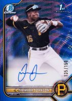 2022 Bowman Draft Chrome Draft Pick Autographs #CDATJ Termarr Johnson Blue Wave Refractor Baseball Card