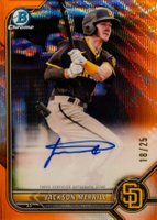 2022 Bowman Chrome Prospect Autographs #CPAJME Jackson Merrill Orange Wave Refractor Baseball Card