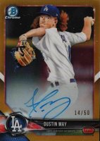 2018 Bowman Chrome Prospects Autographs #BCPADM Dustin May Gold Refractor Baseball Card