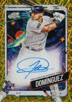 2024 Topps Chrome Cosmic Cosmic Chrome Autographs #JD Jasson Dominguez Gold Interstellar Refractor Baseball Card