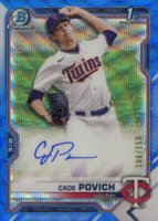 2021 Bowman Draft Chrome Draft Pick Autographs #CDACPO Cade Povich Blue Wave Refractor Baseball Card
