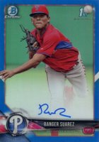 2018 Bowman Chrome Prospects Autographs #CPARS Ranger Suarez Blue Refractor Baseball Card