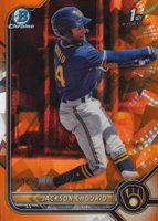 2022 Bowman Sapphire Edition Chrome Prospects #BCP79 Jackson Chourio Orange Baseball Card