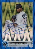 2022 Topps Chrome Rookie Autographs #RAEC Edward Cabrera Blue Raywave Refractor Baseball Card