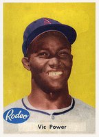 1955 Rodeo Meats Athletics #28 Vic Power Yellow Background Baseball Card