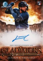 2024 Bowman Gladiators of the Diamond Autographs #GDAJCA Junior Caminero Gold Baseball Card