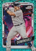 2024 Topps Chrome Cosmic #89 Jasson Dominguez Aqua Equinox Refractor Baseball Card