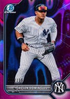 2022 Bowman Chrome Prospects #BCP98 Jasson Dominguez Fuchsia Lava Refractor Baseball Card