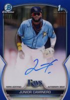 2023 Bowman Chrome Prospect Autographs #CPAJCR Junior Caminero Blue Refractor Baseball Card