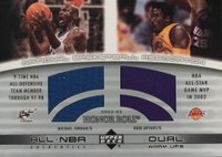 2002 Upper Deck Honor Roll All-NBA Authentic Combo Jersey #MJKBW Kobe Bryant/Michael Jordan Dual Warm-Up Basketball Card