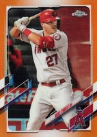 2021 Topps Chrome #27 Mike Trout Orange Refractor Baseball Card