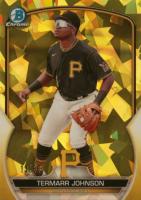 2023 Bowman Chrome Sapphire Edition Prospects #170 Termarr Johnson Yellow Baseball Card