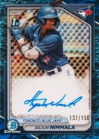 2024 Bowman Chrome Prospect Autographs #CPAAN Arjun Nimmala Blue Lunar Refractor Baseball Card