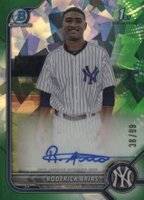 2022 Bowman Chrome Prospect Autographs #CPARA Roderick Arias Green Atomic Refractor Baseball Card