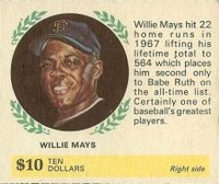 1968 American Oil # Willie Mays Right Side-$10 Baseball Card