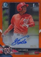 2018 Bowman Chrome Prospects Autographs #BCPALGA Luis Garcia Orange Refractor Baseball Card