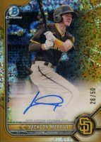 2022 Bowman Chrome Prospect Autographs #CPAJME Jackson Merrill Gold Mini Diamond Refractor Baseball Card