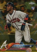 2018 Topps Chrome #72 Ozzie Albies White Jersey-Gold Wave Refractor Baseball Card