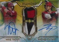 2020 Topps Diamond Icons Dual-Player Autographed Relics #TO Mike Trout/Shohei Ohtani Gold 1/1 Baseball Card