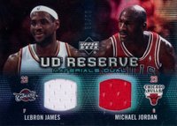 2006 Upper Deck Reserve Materials Dual #RMDJJ Michael Jordan/LeBron James Basketball Card