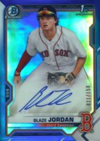 2021 Bowman Chrome Prospect Autographs #CPABJ Blaze Jordan Blue Refractor Baseball Card