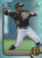 2022 Bowman Draft #BDC130 Termarr Johnson Chrome-Sky Blue Refractor Baseball Card