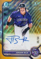 2022 Bowman Draft Chrome Draft Pick Autographs #CDAJBE Jordan Beck Gold Wave Refractor Baseball Card