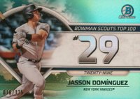 2023 Bowman Scouts' Top 100 #BTP29 Jasson Dominguez Aqua Refractor Baseball Card