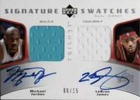 2005 Upper Deck Trilogy Signature Swatches Dual Autograph #DSS-JJ LeBron James/Michael Jordan Basketball Card
