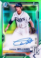 2021 Bowman Draft Chrome Draft Pick Autographs #CDACW Carson Williams Green Refractor Baseball Card