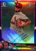 2018 Bowman Prospects Autographs Chrome #JHI Jordan Hicks Purple Refractor Baseball Card
