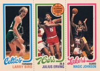 1996 Topps NBA Stars Reprints #8 Bird/Erving/Johnson 1980 Reprint Basketball Card
