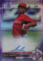 2017 Bowman Chrome Prospect Autograph #SS Sixto Sanchez Purple Refractor Baseball Card