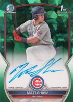 2023 Bowman Draft Sapphire Edition Chrome Prospect Autographs #CDAMS Matt Shaw Green Baseball Card