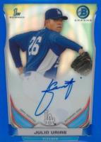 2014 Bowman Chrome Autograph Prospects #JU Julio Urias Blue Refractor Baseball Card