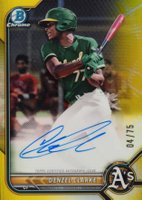 2022 Bowman Chrome Prospect Autographs #CPADC Denzel Clarke Yellow Refractor Baseball Card