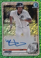2020 Bowman Chrome Prospect Autographs #CPARG Riley Greene Green Shimmer Baseball Card