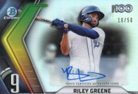 2022 Bowman Chrome Scouts' Top 100 #BTP9 Riley Greene Autograph Baseball Card
