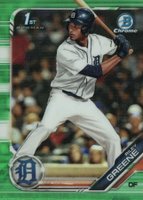 2019 Bowman Draft #BDC50 Riley Greene Chrome-With Bat-Green Refractor Baseball Card