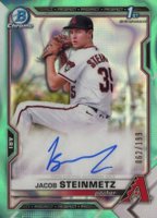 2021 Bowman Draft Chrome Draft Pick Autographs #CDAJS Jacob Steinmetz Aqua Lava Refractor Baseball Card