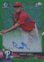 2018 Bowman Chrome Prospects Autographs #CPARS Ranger Suarez Green Shimmer Baseball Card