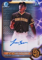 2022 Bowman Chrome Prospect Autographs #CPAJSA Jarlin Susana Purple Refractor Baseball Card