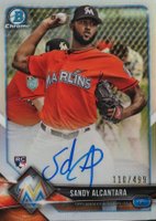 2018 Bowman Chrome Rookie Autograph #BCRASA Sandy Alcantara Refractor Baseball Card