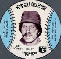 1977 Pepsi-Cola Baseball Stars Discs # Mike Schmidt Light Blue Baseball Card