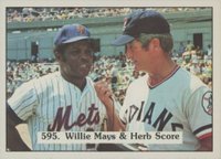1975 SSPC #595 Willie Mays & Herb Score Checklist Baseball Card