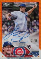 2023 Topps Chrome Rookie Autograph #RAJST Justin Steele Orange Wave Baseball Card