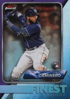 2024 Topps Finest Finest Rookie Design Variation #FRD8 Junior Caminero Purple Refractor Baseball Card